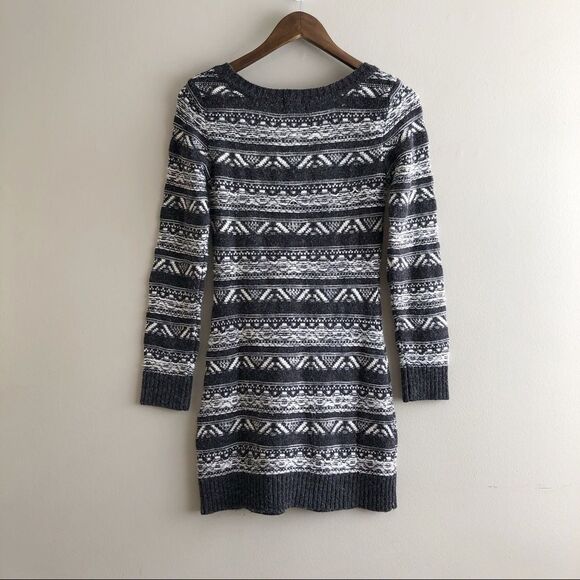 Garage Comfy Stretch Knit Stripe Scoop Neck Long Sleeve Mini Dress Grey - Picture 8 of 13